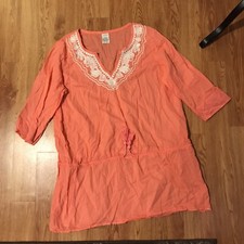 Lands End Swim Cover Up Tunic Beach lightweight Coral 100 Cotton Size XL