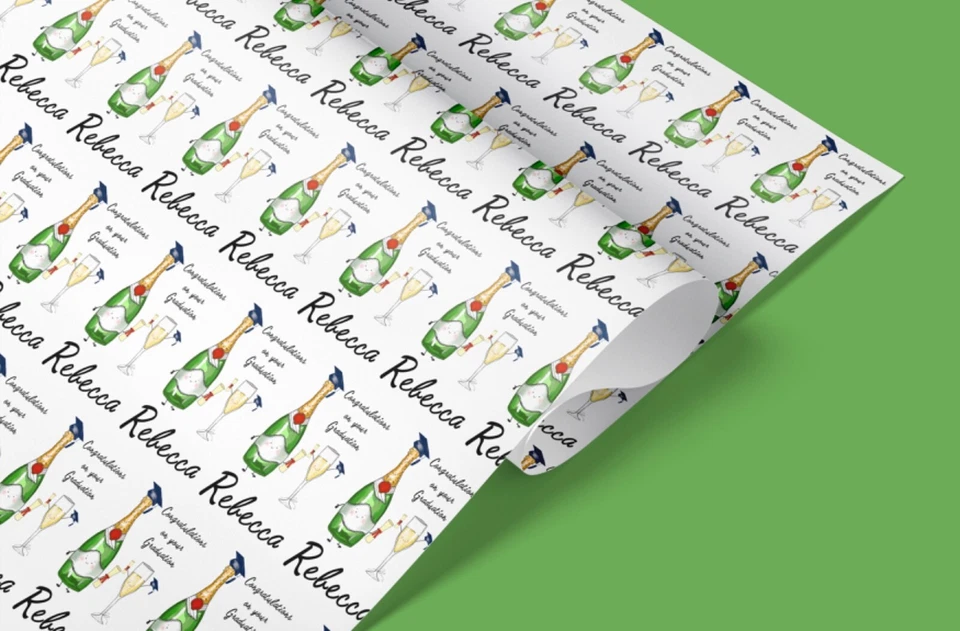 Graduation Personalised Wrapping Paper – Name & Occasion | Scroll & Cap Design - Image 4 of 4