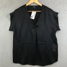 New Rails Women's Black Nala Short-Sleeve Satin V-Neck Top Size S
