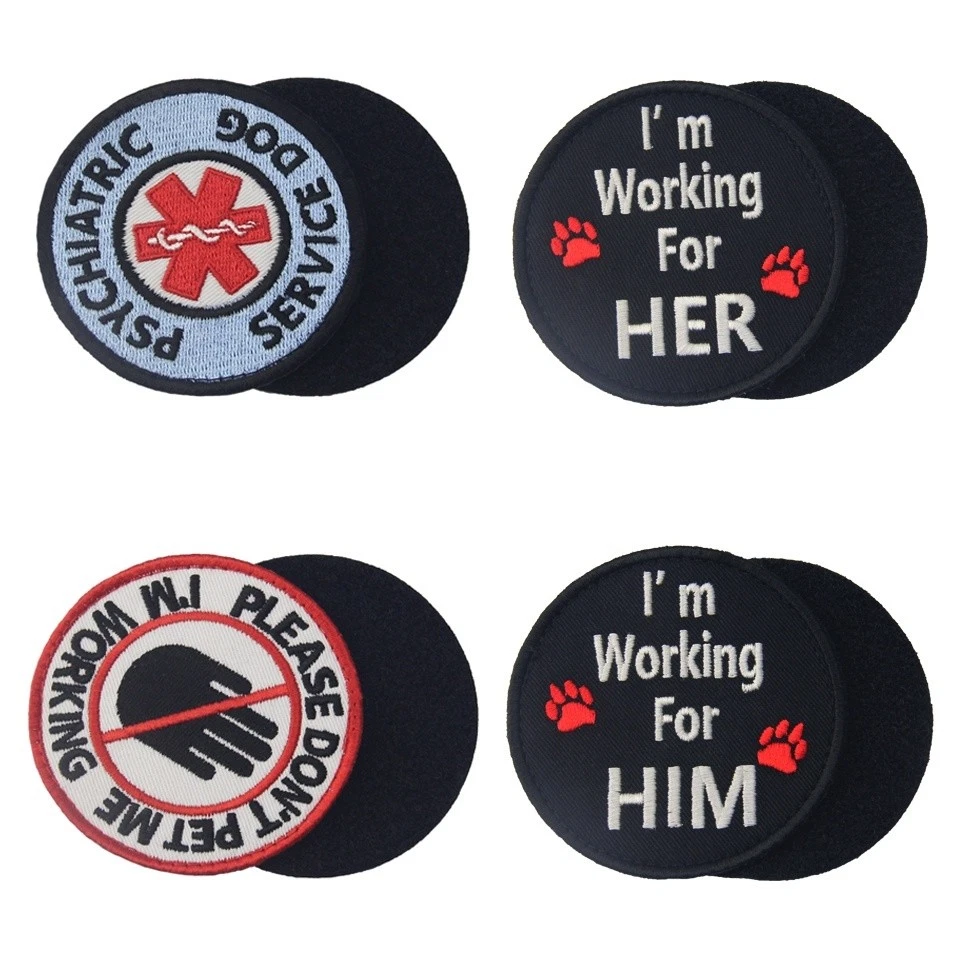 Service Dog vest patches Embroidered Hook Loop sew on transfers Badges Round - Image 4 of 4