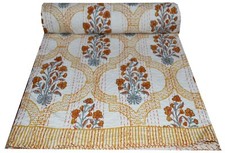 Indian Vintage Quilt Kantha Block Bedspread Cotton Blanket Ralli Gudari