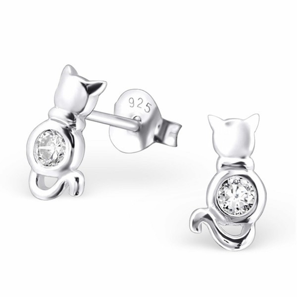 Katzen Ohrringe 925 Silber - Kinder MäDchen Damen Katze Zirkonia Ohrstecker-image