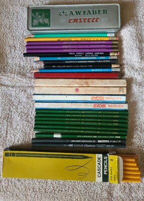 Vintage PENCIL Lot: 7 AW Faber, 12 Cascade, Empire, 2 Charcoal + AW Faber TIN