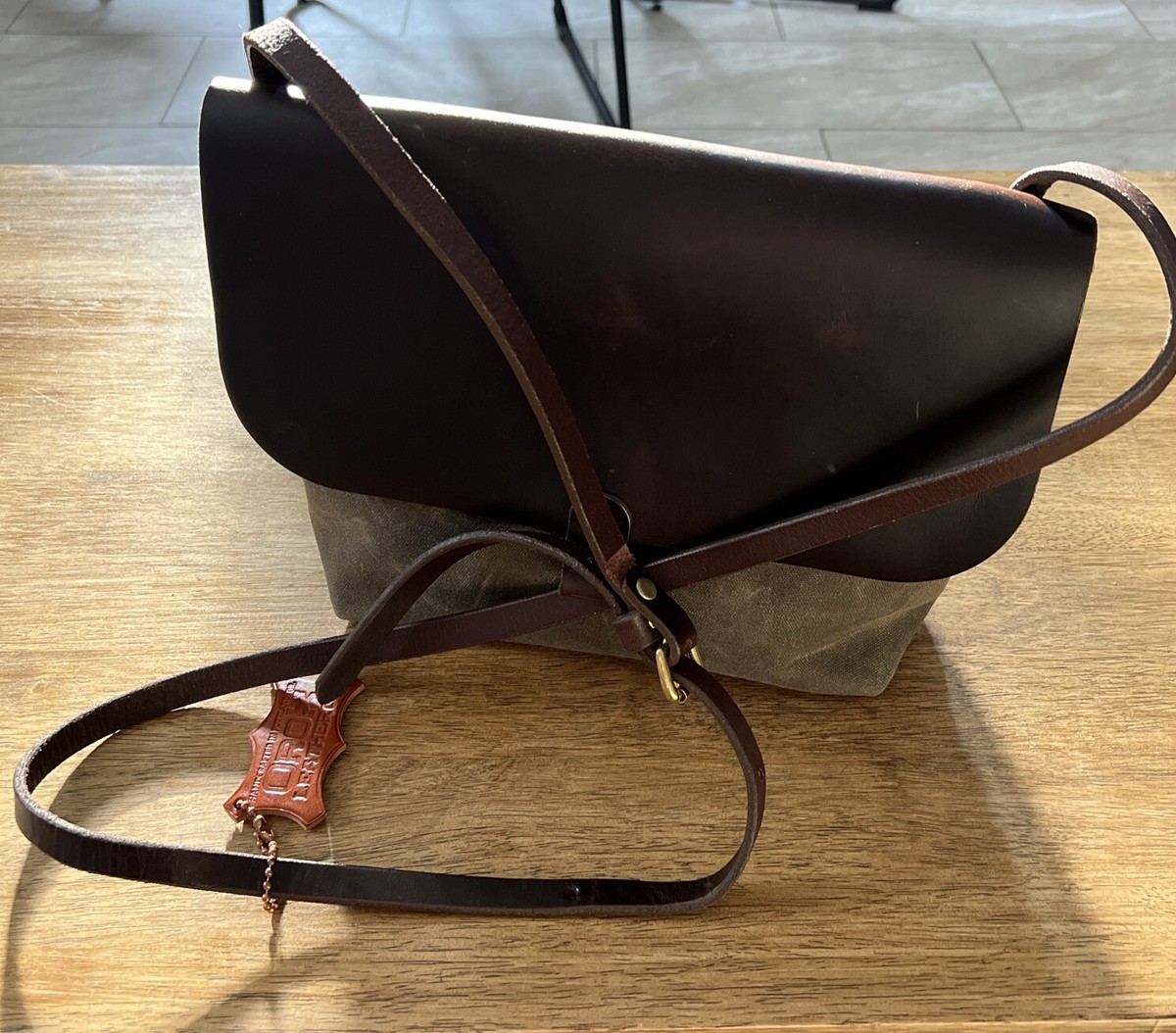 Orox Leather Co Canvas Crossbody Satchel Bag Olive & Brown