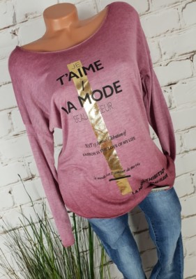 NEU ITALY LEGERER FEINSTRICK PULLI SHIRT ''JE T'AIME LA MODE'' WASHED BERRY 38-42