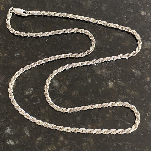 23 3/4" X-Long 925 Sterling Silver Chain Link Rope Necklace 4mm Wide Italy Vtg