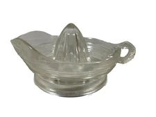 Vintage Clear Glass Fruit Juicer Reamer Ribbed Ring Handle Pour Spout