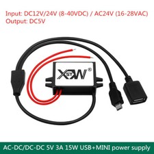DC 12V/24V to 5V AC 24V to 5VDC 3A 15W USB MINI female power converter