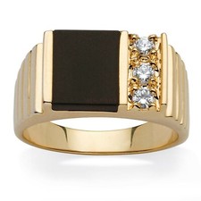 Natural Black Onyx Gemstone with Gold Plated 925 Sterling Silver Ring 1228