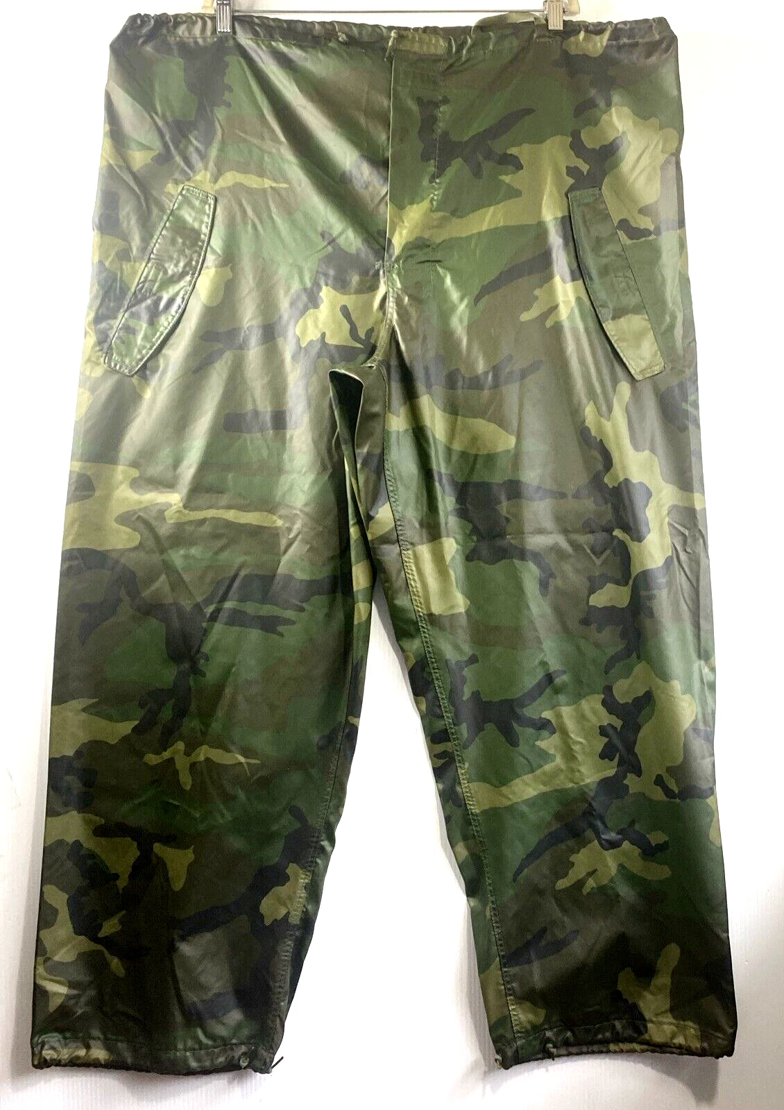 Waterproof Pants Mens Size XL Suspender Loops Drawstring Waist Camoflouge