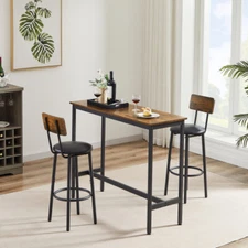 3pcs Bar Table Set Counter Height Dining Kitchen Pub Table Stools PU Soft seat