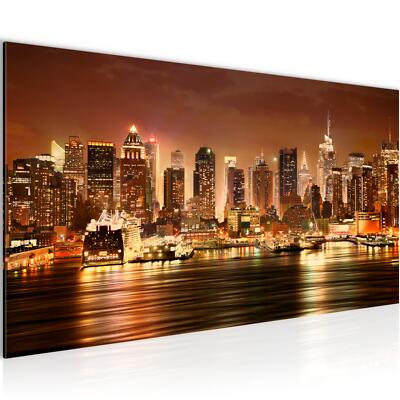 Wandbild New York City Bild XXL Bilder 100x40 cm violett schwarz weiß gold