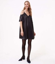 LOFT BLACK SHIMMER COLD SHOULDER SWING TRAPEZE MINI METALLIC DRESS SIZE: M NWT
