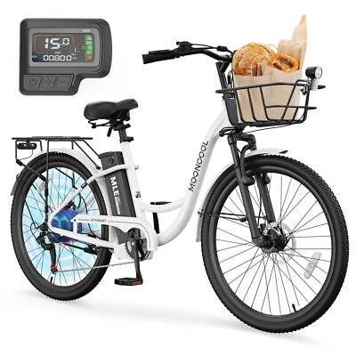 MOONCOOL 24'' 26'' Electric Bike for Adults 700W Peak 7-Speed City Cruiser Ebike