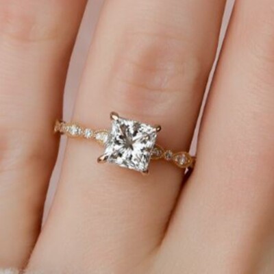 3CTW Princess Cut Moissanite Wedding Anniversary Ring 14k Yellow Gold Plated