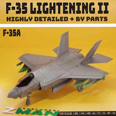 3D Printed 1/144 U.S. F35-A Lightning 2 Fighter Jet Unpainted Model 