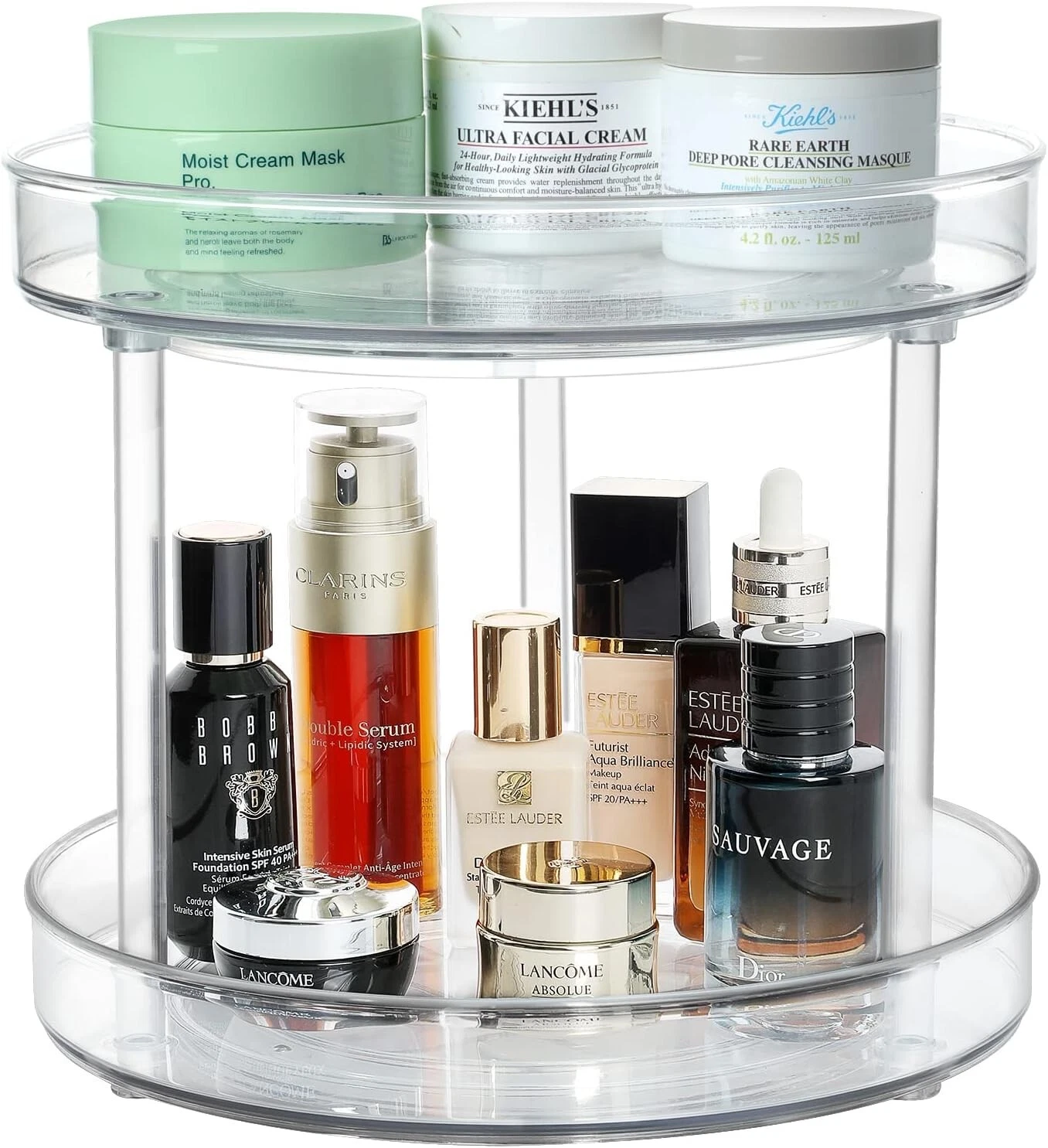 2 TIER LAZY SUSAN ORGANIZER, ROTATING SPICE RACK STORAGE TRAY LAZY