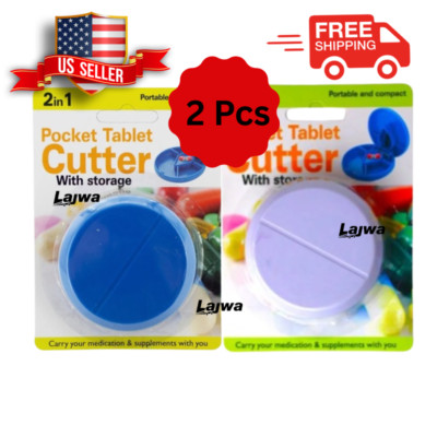 2in1 Portable Compact Pocket Tablet Cutter, Pill Splitter ,Pill Storage (2-Pack)