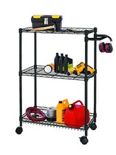 13.4"Dx27.8"Wx34.5"H, 3-Tier Mini Wire Utility Cart, Black