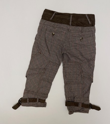 Pantalones capri de carga JUST CAVALLI Y2K marrón a cuadros algodón lana correas con hebilla IT 38 - Imagen 20 de 22