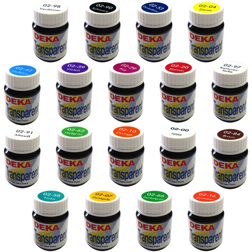 Pintura de vidrio transparente DEKA base disolvente 25 ml - 15 colores a elegir -