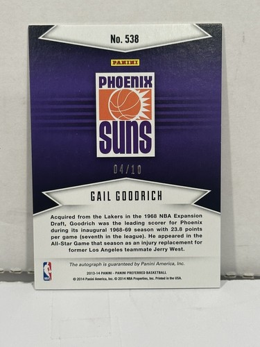 2013-14 Panini Preferred Panini Signatures Purple Gail Goodrich #538 auto/10 - Picture 3 of 4