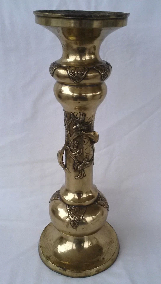 Antique Asian Gilt Bronze Pedestal/Plant Stand w/ Applied Birds/Trees Circa 1920 - Image 3 of 4