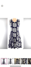Nine West Size 12 Sleeveless Swing Dress Navy Blue Mandala Floral Print Boho