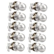 (Pack Hall/Closet Room Round Door Knob,Passage Function for 10 Satin Nickel