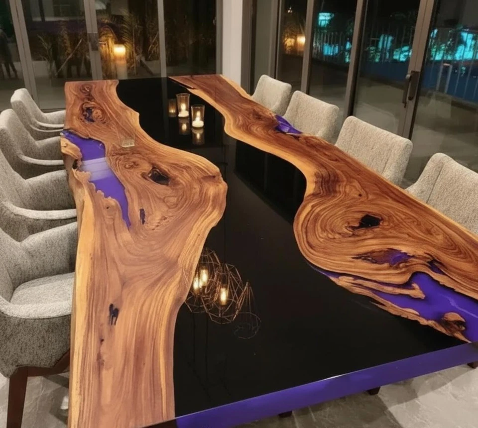 Luxury Black Epoxy River Table 60"x30" | Live Edge Walnut Dining Table Handmade - Image 3 of 4