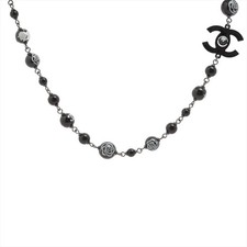 Chanel Coco Mark Camelia A12A Necklace GP Black × Silver