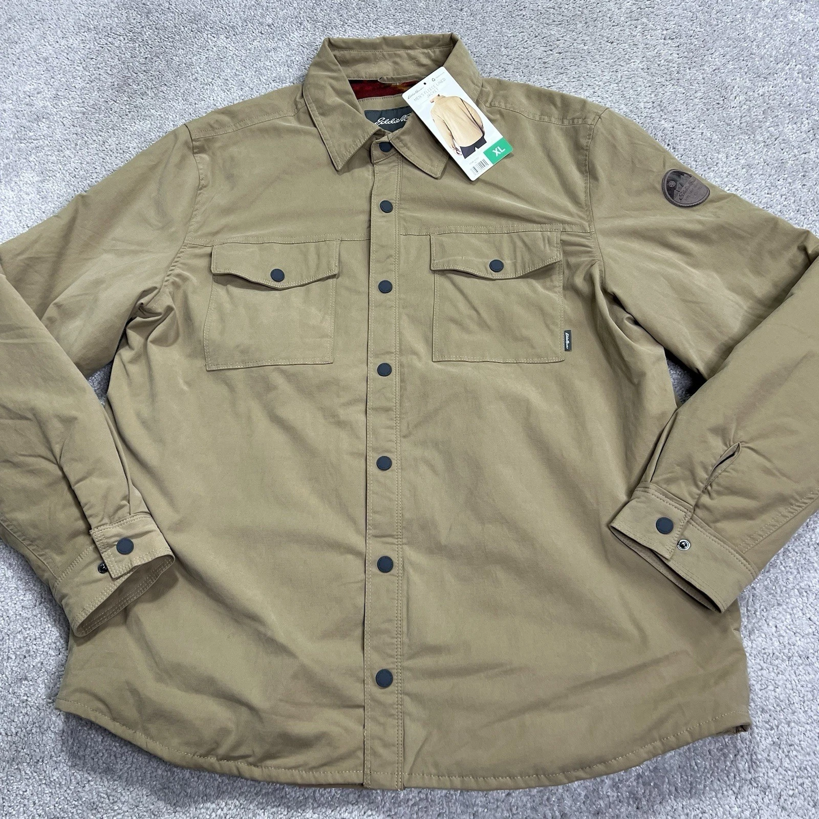 Eddie Bauer Jacket Men XL Tan Snap Southwest Aztec Blanket Fleece Lined NWT Flaw