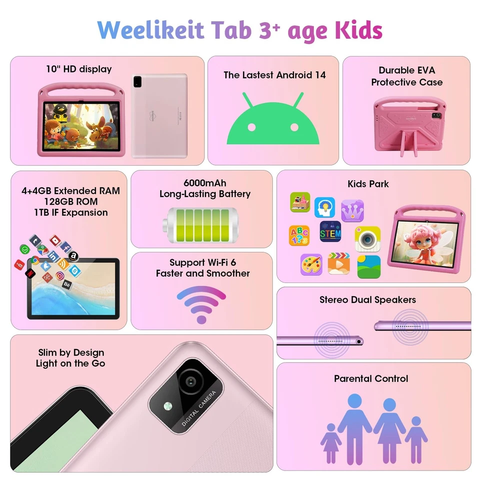 2025 Upgraded Kids Tablet, 10 Inch Android 14 Tablet for Kids, 8GB (4+4) RAM ... - Image 4 of 4