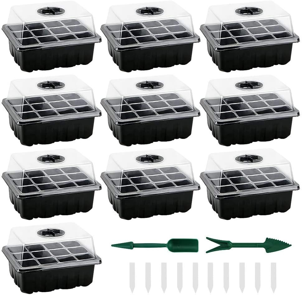 Seed Trays 10-Pack, Sturdy Seed Starter Tray Kit with Humidity Adjustable Dome L