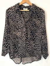 L'AGENCE Velvet Burnout Leopard Print Button Down Top Luxury Designer Silk M