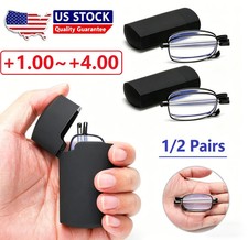1/2 Pairs Anti-Blue Metal Compact Folding Light Reading Glasses w/Carrying Case