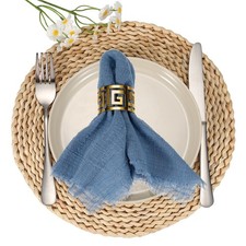 6Pcs Cotton Linen Napkins, 17 x 17 Inch Cloth Napkins Fringe, Morandi Blue