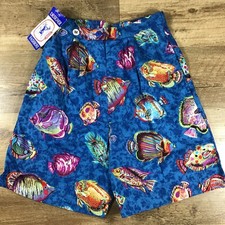 NWT USA Vintage 80s Women's Size M Cotton Allover Fish Print Shorts