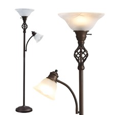 Torchiere Floor Lamp for Living Room, LED Red Brown ,Glass 2 Head