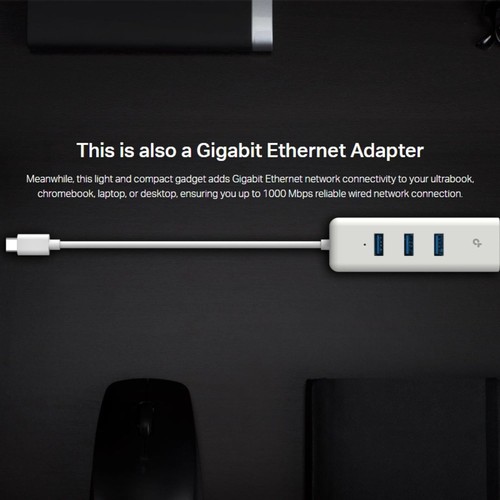 USB Type-C 3-Port Hub Gigabit Ethernet Adapter Enhanced Stability and Compatibil - Photo 2/5