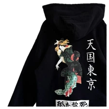 Wacko Maria Black Cotton Zip Hoodie Ukiyoe Design For Men Streetwear