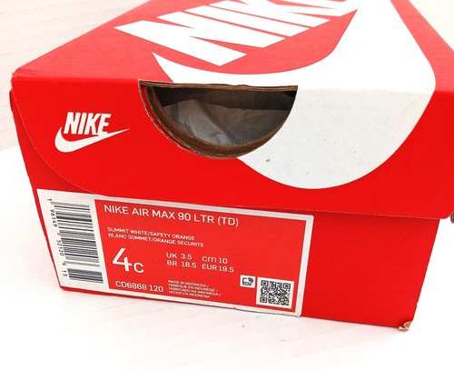 Nike Kleinkind Air Max 90 LTR (TD) weiß - Sicherheit Orange ~ Größe 4c ** Neu im Karton - Bild 9 von 9