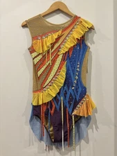 LIUHUO Sunset and Blue w/ frills Rhythmic Gymnastics or Ice skating Leotard