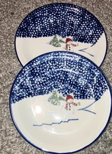 Set Of 2 Thomson Pottery Snowman Side Plates 7 5/8”