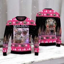 Moo Deng Bouncy Pig Ugly Christmas Sweater, Cute Piglet Xmas Top Gifts