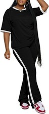 Sets for Women Summer Casual Short Sleeve Top and Flare Pants