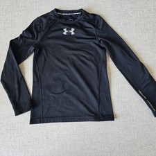Under Armour Compression Shirt Youth Small Boys Fitted Black Long Sleeve 