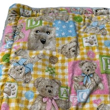 Vintage Baby Crib Quilt Blanket comforter Patchwork Teddy Bears Pink Blue ABC