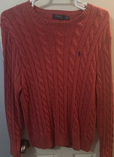 Polo Ralph Lauren Men's Red Cable-Knit Pullover Sweater Crew Neck Long Sleeve M