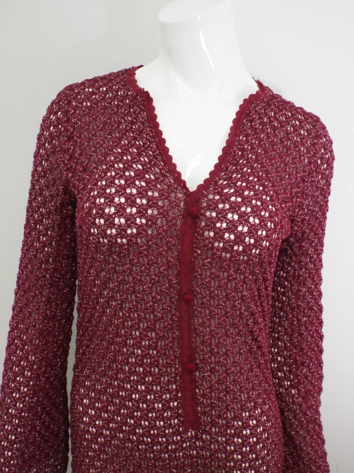 Vestido De Colección Años 60 Betsey Johnson Parafernalia Largo Granate Crochet Tejido Metálico S Foto 3 de 4